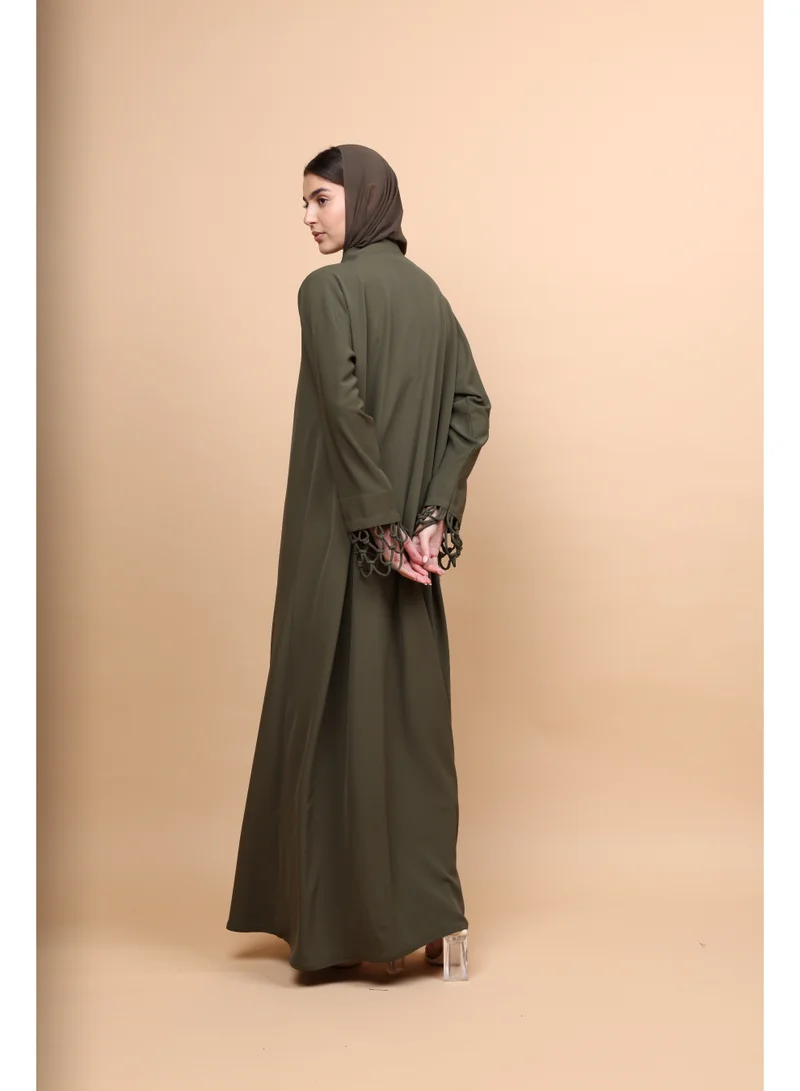 Ikkxa  Imperial Sage Buttoned Abaya for Women | Best Price UAE